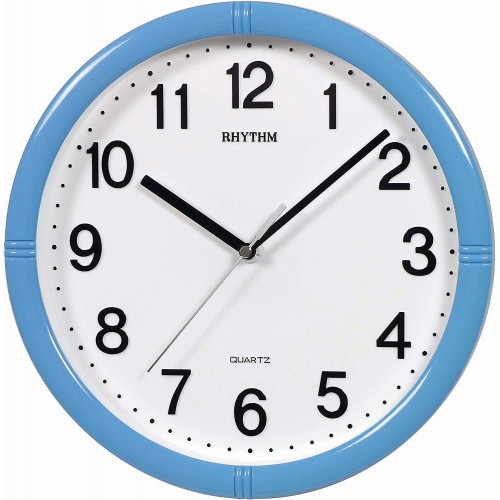 Rhythm(Japan) 3D Numerals Silent Silky Move Blue Wall Clock